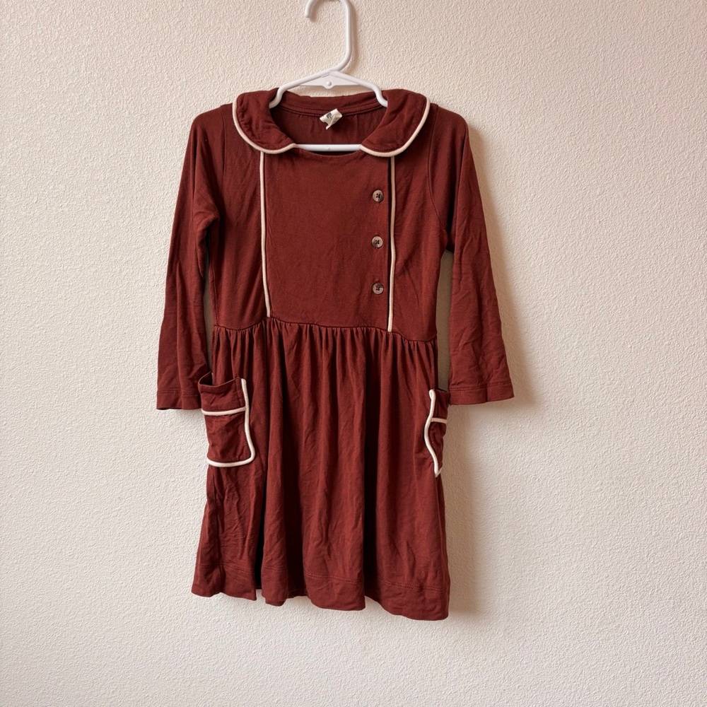 Kate Quinn 3T Deep Cinnamon Swing Dress with Cream Piping